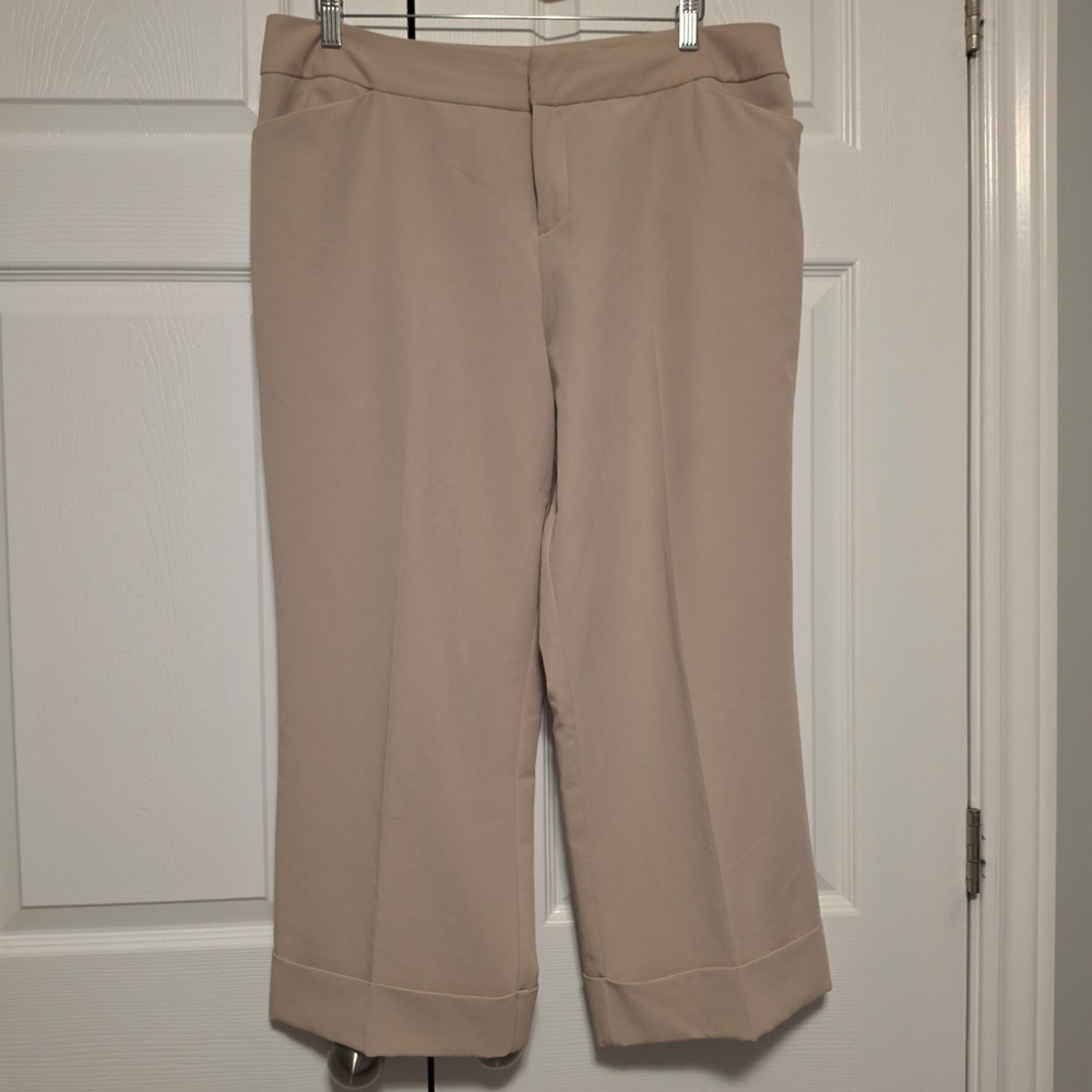 Worthington Stretch Cuffed Crop Dress Pants Tan Beige Size 14